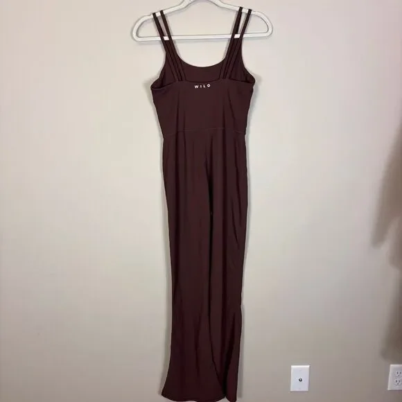 Wilo Brown Ribbed Wide Leg Athletic Jumpsuit Medium - Picture 2 of 9